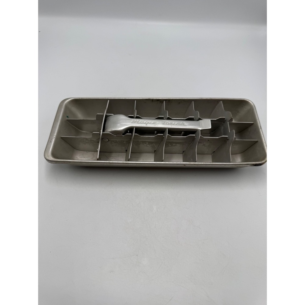 Vintage Magic Touch Aluminum Ice Cube Tray Metal Lever Release Mid Century